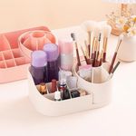 Shrigana 360 Degree Rotating Desk Makeup Brush Organizers and Pencil Pen Organizers for Desk Desktop Storage Stationery Supplies Cute Pencil Cup Pot for Office School Home White & PInk (Multicolour)