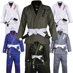 Hawk Sports Brazilian Jiu Jitsu Gi for Kids, Ultra-Light Extra Tough Premium Fabric Kids BJJ Gi for Martial Arts Training & Competition, Comfortable Perfect Fit BJJ Gear - Size K00, Military Green