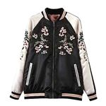 Viport Women's Floral Phoenix Embroidered Reversible Bomber Jacket Black Red (L)