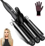 Coidak Hair Waver, 1 Inch 3 Barrel Curling Iron Wand 25mm Hair Crimper, Temperature Adjustable Heat Up Quickly Beach Wave Curling Iron Black