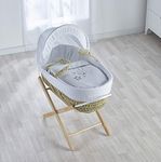 Kinder Valley Baby Moses Basket with Natural Folding Stand - White Wish Upon A Star Palm Moses Basket Includes Adjustable Hood, Fibre Mattress & Padded Liner | (Gift for Newborn Baby Girls & Boys)