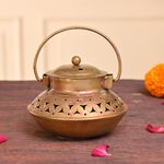 Craftvatika Iron Degchi Dhoop Holder and Antique Items Tealight Candle Holder, Elegant Metal Degchi Handi Candle Holder for Home Decor, Traditional Style Iron Dhoop Holder