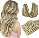 DOORES Seamless Clip in Hair Extensions, Light Brown Highlighted Medium Blonde 7pcs 120g 24 Inch, Human Hair Extensions Natural Remy Hair Extensions Straight Hair Invisi Edge Hair Extensions