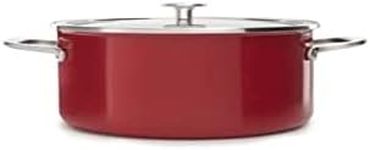 KitchenAid Steel Core Enamel 24 cm/6 Litre Casserole with Lid, German Engineered Enamel, Induction, Oven Safe, Empire Red