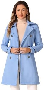 Allegra K Women's Notched Lapel Double Breasted Faux Suede Trench Coat Jacket with Belt Sky Blue Medium