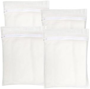 4-Piece White Large Durable Organic Cotton Mesh Laundry Bags with Sturdy Zippers and Breathable Mesh are Delicate Laundry Bags for Underwear, Clothes, Pants and Socks