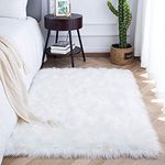 SXYHKJ Faux Sheepskin Rugs, Soft Fluffy Faux Chair Cover Hairy Washable Carpet Non Slip Mats for Chair Bed Sofa Floor with Extra Long Wool (White,75 x 120 cm)