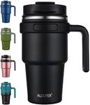 ALOUFEA 20 oz Insulated Coffee Mug Tumbler with Handle, Stainless Steel Travel Mug Tumbler with Lid and Straw,Double Wall Vacuum Leak Proof Ice Coffee Thermal Cup, Black