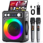 Karaoke Machine, Portable Bluetooth Speaker with 2 Wireless Microphones, PA System for Adults Kids with LED Lights, Supports REC/FM/AUX/USB/TF for Home Party