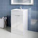 ELEGANT Premium Quality Vanity Sink Unit with Vitreous Resin Basin, High Gloss White Vanity unit supplied, Bathroom Storage Furniture (490mm)