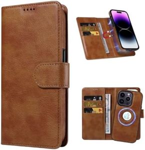 Magnetic Front and Back Detachable Premium Leather Wallet Flip Case for iPhone (Compatible with Mag Safe Devices), Shockproof and Scratch Resistant Cover (Brown, iPhone 16 pro max)