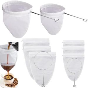 Asaisimg 8 Pcs Ultra Fine Mesh Strainer Bags Set, Reusable Nut Milk Cheesecloth Bag with Zipper, Commercial Kitchen Thai Tea Strainer with Stainless Steel Handle Frame for Filter Coffee, Juices