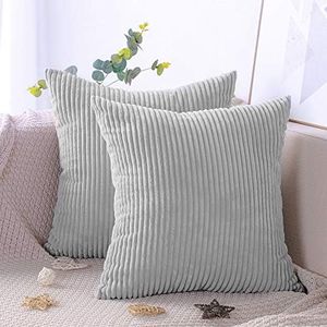 Artscope Juego de 2 decorativas fundas de cojín de 40 x 40 cm, de pana de color puro, felpa suave, juego de fundas de cojín para sofá, coche, dormitorio o casa (gris 40 x 40 cm)