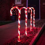 Festive Lights 75cm Christmas Candy Cane Stake Lights With Timer - Red & White With 60 White Battery Powered LEDs - Outdoor - Pack Of 4