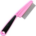 LLTGMV Flea Comb with Rubber Handle, Flea and Tick Comb for Dogs & Cats, Dog Comb for Grooming - Pink