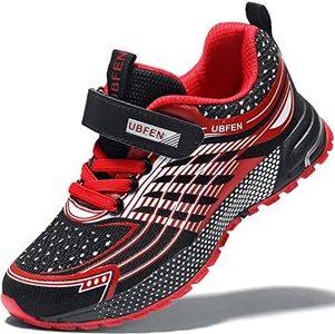 UBFEN Kids Sneakers Boys Girls Tennis Shoes for Running Athletic Walking Gym Sports Lightweight Breathable B Red