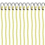 PRETEX Heavy Duty Bungee Cords with Hooks - Set of 12 - Extra Strong Bungees for Camping & Outdoors - Elastic Tie Down Luggage Straps - Universal Cord - 65 cm (23") Long, Yellow