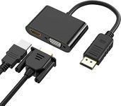 RuhZa DisplayPort to HDMI VGA Adapter, DP Display Port to VGA HDMI Splitter Converter Compatible with Lenovo, HP, DELL, GPU, AMD, NVIDIA and More