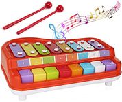 Toysery 2 in 1 Baby Piano Xylophone for Toddlers. Piano Toy Musical Instrument with 8 Multicolored Key Scales in Crisp and Clear Tones. Mallet Included. Ages 3 Years and Above.