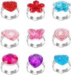 ASTER Adjustable Little Girl Jewel Rings,Girls Crystal Jewelry Rings,9 Pieces Princess Jewelry Finger Rings Sets,No Duplication,Pretend Play and Dress Up Rings for Girls Birthday Party Favor Supplies