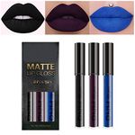 3Pcs Dark Black Blue Purple Matte Liquid Lipstick Sets, Long Lasting Matte Lipstick Lip Stain Lip Gloss Set 24 Hour Waterproof Matt Lipsticks Set (Set07)