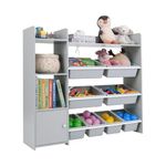 COSTWAY Kids Toy Storage Unit, Children's Toys Box Organiser with 8 Bins, Cabinet and Open Shelves, Large Toddler Bookshelf Rack for Playroom, Nursery, Kindergarten (Gray)