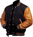 Men’s Varsity Jackets Baseball Letterman Wool Body Genuine Leather Sleeves Hoodies Bomber American Style Varsity Jacket (CA/US, Alpha, 3X-Large, Regular, Regular, Black/Gold Varsity Jacket)