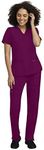 STAT MEDICAL WEAR Scrub Set for Women, Professional V-Neck Top with Comfortable Drawstring Pant with 5 Pockets - 100200, L, Wine