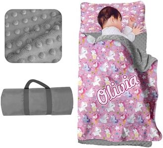 Custom Toddler Nap Mat for Daycare - Personalized Name Kids Nap Mats for Preschool Kindergarten Girls Sleeping Bag with Pillow Blanket Set, Thick Padded Easy Roll Up Pink Magical Horse