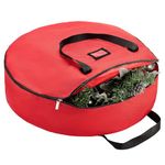 Christmas Wreath Storage Bag, 60x18cm Waterproof Garland Storage Box with Card Slot, 600D Oxford Fabric Large Christmas Tree Decoration Bags, Wreath Bags Organiser for Xmas Ball Decor (60cm, Red)