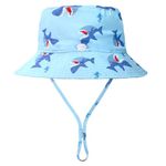 LO SHOKIM Toddler Sun Hat Baby Summer Sun Protection Beach Hat Baby Wide Brim Bucket Hat Shark UPF 50+ Infant Adjustable Cap (Light Blue Shark, 46-48cm)