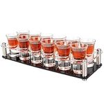 12 Shot Glass Set with Acrylic Holder for Barware, D&Z 1 oz Heavy Base Shot Glass and Tray/Rack/Server for Whiskey Vodka Rum and Tequila, Ideal wine set for Bar, Club, Party, Crystal Clear Shooter Cup