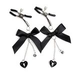 Nipple Clamps Body Chain with Pendant Set, Non-Piercing Metal Stimulator Nipple Clips, Cute Bow Pendant Training Breast Clip for Ladies Own Use and Flirting with Couples (Black)