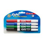 Expo Dry Erase Markers, Whiteboard Markers with Low Odour Ink, Fine Tip, Assorted Colours, 4 Count