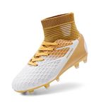DREAM PAIRS Boys Girls Soccer Football Cleats Shoes(Toddler/Little Kid/Big Kid),Size 1 Little Kid,GOLD/WHITE,HZ19002K