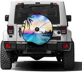 Foruidea Ocean Beach Scene with Palm Trees Spare Tire Cover with Backup Camera Hole Wheel Tire Cover Fit Trailer, RV, SUV and Many Vehicle 17inch