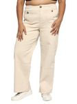 Plus Size Women Pure Denim -Wide Leg (Loose Fit) Jeans- MID Rise - Slight Stretchable Fabric - Solid Beige Color - Waist Size 34" / 36" / 38" / 40" / 42" / 44" / 46" inch Max (36)