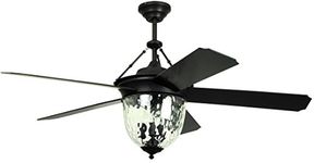 Litex E-KM52ABZ5CMR Knightsbridge Collection 52-Inch Indoor/Outdoor Ceiling Fan with Remote Control, Five Dark Aged Bronze ABS Blades and Single Light Kit with Hammered Glass