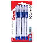 Pentel R.S.V.P. Ballpoint Pen, Everyday Writing, Office Supplies, School Supplies, Long Lasting 1,400m Writing Distance, 0.7mm Medium Point, Blue Ink, BK90BP5-C, 5 Pack