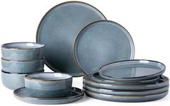 GBHOME Ceramic Dinnerware Sets for 4, 12 Pieces Stoneware Plates and Bowls Sets, Reactive Glaze Dishes -Scratch Resistant, Dishwasher&Microwave Safe, Space Blue