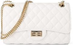 Gladdon Quilted Leather Crossbody Purse for Women Trendy Ladies Shoulder Bag with Chain Designer Purses White II