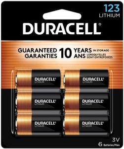 Duracell CR123A 3V Lithium Battery, 6 Count Pack, 123 3 Volt High Power Lithium Battery, Long-Lasting for Home Safety and Security Devices, High-Intensity Flashlights, and Home Automation