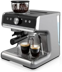 Garvee 12 Inch Espresso Machine, 20 Bar Professional Coffee Maker with Grinder for Home, Coffee Machine with High Power Milk Frother, Digital LCD, Stainless Steel (Single/Double Brew)