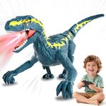 WOANZZ Remote Control Dinosaur Toy for Kids 3+, 2.4GHz Walking Rechargeable RC Dinosaur with 3D Eyes & 3 Sounds, Interactive Prehistoric Animal Toys for Boys and Girls Ages 3+ (Blue)