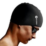 Konex Bubble Designed Waterproof Silicone Premium Swimming Cap for Men & Women | Stretchable & Quick-Dry | Prevents Hair Pull & Chemical Damage | Ideal for Children & Adults (Black)