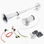 DHUILE DH803 Car horn 12V 150db,Air Horn 450mm Chrome Zinc Single Trumpet Truck Air Horn with Compressor car speaker for Any 12V Vehicles Trucks Lorrys Trains Cars bus Boats