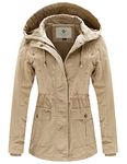 WenVen Women's Spring Cotton Military Coat Anorak Hooded Jacket Khaki S