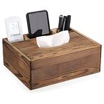 BSTKEY Wood Tissue Box Retro Paper Box Holder, Rectangular Paper Container with 3 Slot Stationery Remote Control Box Organizer, Retro Wood