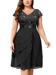 Miusol Women's Plus Size Sequin Lace V Neck Ruffle Tiered Chiffon Cicktail Party Dress, Black, 4X