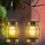 Solar Lights Outdoor,Solar Lantern Outdoor Garden Hanging Lanterns,2 Pack Waterproof Solar Patio Lights for Yard, Lawn, Pathway, Landscape